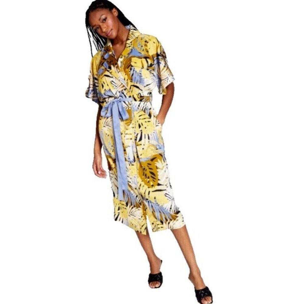 INC International Concepts Jeannie Mai X INC Midi‎ Dress Plus 0X Palm Print